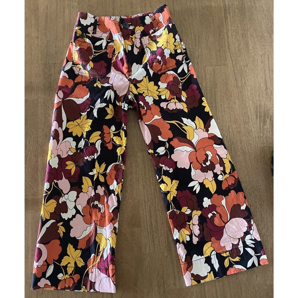 Maeve The Colette Cropped Wide Leg Pants Sz 26x23 Floral AOP Linen Blend Petite - Picture 3 of 8